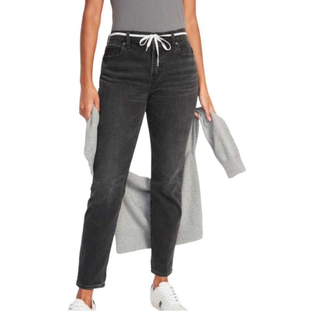 NEW Old Navy 8 Mid Rise Boyfriend Jeans Women’s Ember Washed Black Stretch